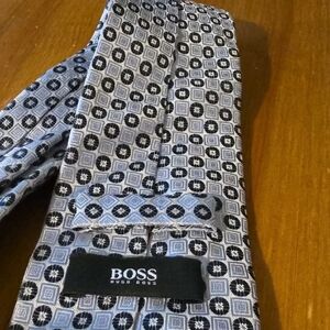 Hugo Boss Black and Silver Patterned Tie